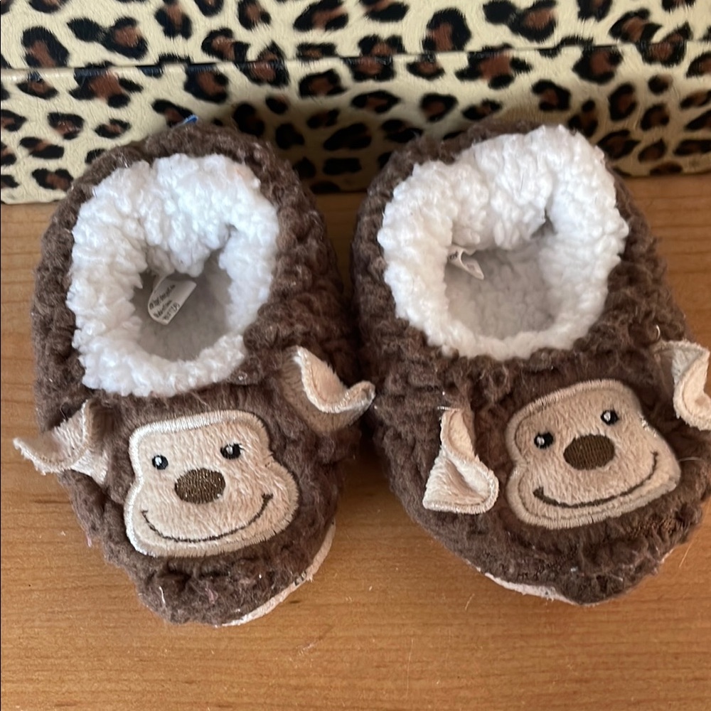 Brown Monkey Baby Slippers